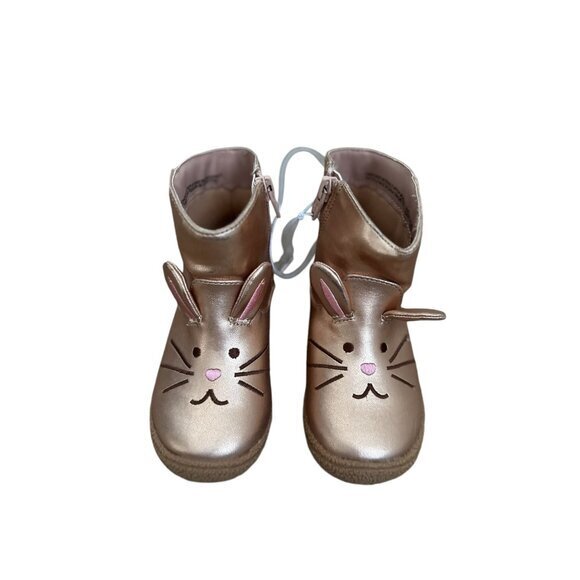 Toddler Girls Size 9 Gold Bunny Face Boots With Ears & Pom Pom Tail - Picture 1 of 5